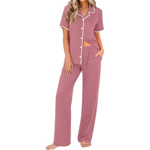 image:imageEkouaer Womens Pajama Sets Button Down Loungewear Short Sleeve Sleepwear 2 Piece Pants Pjs Set with Pockets SXXLDusty Rose