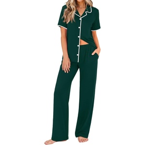 image:imageEkouaer Womens Pajama Sets Button Down Loungewear Short Sleeve Sleepwear 2 Piece Pants Pjs Set with Pockets SXXLLake Green