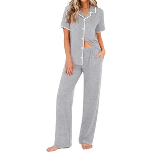 image:imageEkouaer Womens Pajama Sets Button Down Loungewear Short Sleeve Sleepwear 2 Piece Pants Pjs Set with Pockets SXXLLight Grey
