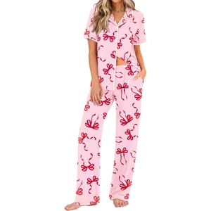 image:imageEkouaer Womens Pajama Sets Button Down Loungewear Short Sleeve Sleepwear 2 Piece Pants Pjs Set with Pockets SXXLPink Bow