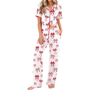 image:imageEkouaer Womens Pajama Sets Button Down Loungewear Short Sleeve Sleepwear 2 Piece Pants Pjs Set with Pockets SXXLRed Bow
