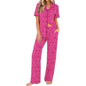image:imageEkouaer Womens Pajama Sets Button Down Loungewear Short Sleeve Sleepwear 2 Piece Pants Pjs Set with Pockets SXXLRose Leopard
