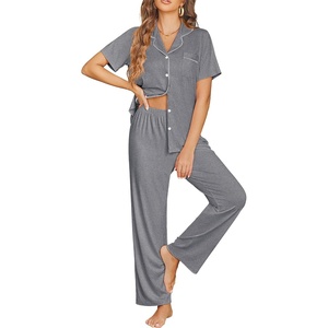 image:imageEkouaer Womens Pajama Sets Button Down Pjs Lounge Sets 2 Piece Short Sleeve Sleepwear Soft Comfy LoungewearGrey