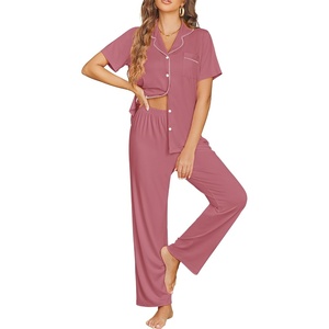 image:imageEkouaer Womens Pajama Sets Button Down Pjs Lounge Sets 2 Piece Short Sleeve Sleepwear Soft Comfy LoungewearOld Rose
