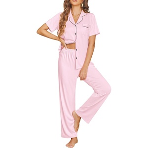 image:imageEkouaer Womens Pajama Sets Button Down Pjs Lounge Sets 2 Piece Short Sleeve Sleepwear Soft Comfy LoungewearPink
