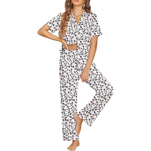 image:imageEkouaer Womens Pajama Sets Button Down Pjs Lounge Sets 2 Piece Short Sleeve Sleepwear Soft Comfy LoungewearPink and White Leopard