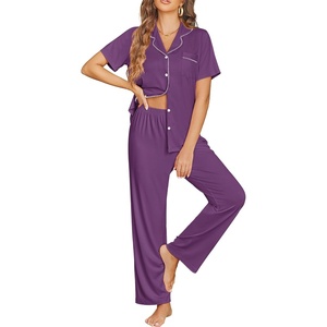 image:imageEkouaer Womens Pajama Sets Button Down Pjs Lounge Sets 2 Piece Short Sleeve Sleepwear Soft Comfy LoungewearPurple