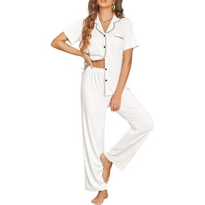 image:imageEkouaer Womens Pajama Sets Button Down Pjs Lounge Sets 2 Piece Short Sleeve Sleepwear Soft Comfy LoungewearWhite