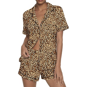 image:imageEkouaer Womens Pajama Sets Button Up Summer Pjs 2 Piece Short Sleeve Sleepwear Lounge Set SXXLBrown Leopard