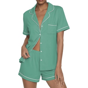 image:imageEkouaer Womens Pajama Sets Button Up Summer Pjs 2 Piece Short Sleeve Sleepwear Lounge Set SXXLGray Green