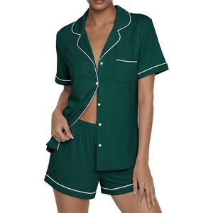image:imageEkouaer Womens Pajama Sets Button Up Summer Pjs 2 Piece Short Sleeve Sleepwear Lounge Set SXXLGreen