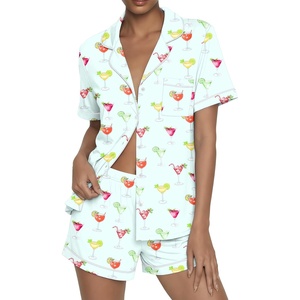 image:imageEkouaer Womens Pajama Sets Button Up Summer Pjs 2 Piece Short Sleeve Sleepwear Lounge Set SXXLLight Green With Wine Glass