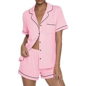 image:imageEkouaer Womens Pajama Sets Button Up Summer Pjs 2 Piece Short Sleeve Sleepwear Lounge Set SXXLPink