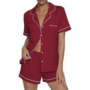 image:imageEkouaer Womens Pajama Sets Button Up Summer Pjs 2 Piece Short Sleeve Sleepwear Lounge Set SXXLWine