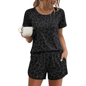 image:imageEkouaer Womens Pajama Sets Short Sleeve Sleepwear Soft Pjs Sets Round Neck Summer 2 Piece Lounge Set with Pockets SXXLBlack Leopard Print