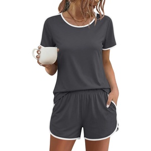 image:imageEkouaer Womens Pajama Sets Short Sleeve Sleepwear Soft Pjs Sets Round Neck Summer 2 Piece Lounge Set with Pockets SXXLDark Grey