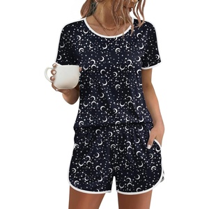 image:imageEkouaer Womens Pajama Sets Short Sleeve Sleepwear Soft Pjs Sets Round Neck Summer 2 Piece Lounge Set with Pockets SXXLMoon and Star