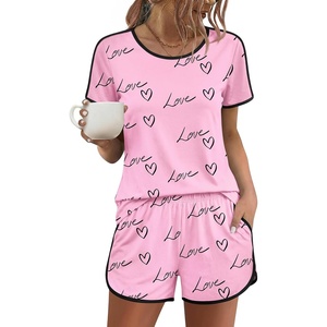 image:imageEkouaer Womens Pajama Sets Short Sleeve Sleepwear Soft Pjs Sets Round Neck Summer 2 Piece Lounge Set with Pockets SXXLPink  Heart and Love