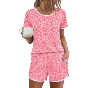 image:imageEkouaer Womens Pajama Sets Short Sleeve Sleepwear Soft Pjs Sets Round Neck Summer 2 Piece Lounge Set with Pockets SXXLPink Leopard