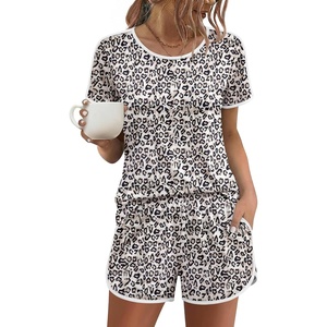 image:imageEkouaer Womens Pajama Sets Short Sleeve Sleepwear Soft Pjs Sets Round Neck Summer 2 Piece Lounge Set with Pockets SXXLWhite Leopard