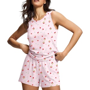 image:imageEkouaer Womens Pajama Sets Viscose from Bamboo Tank Top and Shorts Pj Set Sleeveless 2 Piece SleepwearCherry Pink