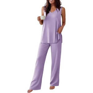 image:imageEkouaer Womens Pajamas Set Sleeveless Lounge Sets Comfy Tank Top and Pants Pjs Set V Neck 2 Piece Sleepwear SXXLLilac