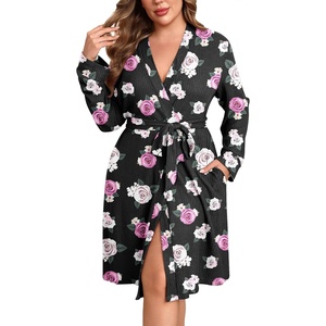 image:imageEkouaer Womens Plus Size Robe Waffle Knit Bathrobe Short Lightweight Kimono Robes with Pockets Maternity Robe 1x5xFloral Black