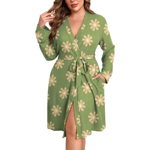 image:imageEkouaer Womens Plus Size Robe Waffle Knit Bathrobe Short Lightweight Kimono Robes with Pockets Maternity Robe 1x5xGreen Floral