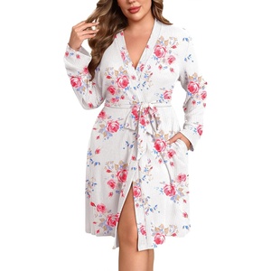 image:imageEkouaer Womens Plus Size Robe Waffle Knit Bathrobe Short Lightweight Kimono Robes with Pockets Maternity Robe 1x5xWhite Floral
