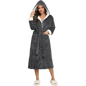 image:imageEkouaer Womens Plush Robes Long Soft Jacquard Fluffy Bathrobe Hooded Robe Sleepwear with PocketsDark Grey