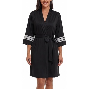 image:imageEkouaer Womens Robe Lightweight 34 Sleeve Bathrobe Soft Short Knit Sleepwear with PocketsBlack