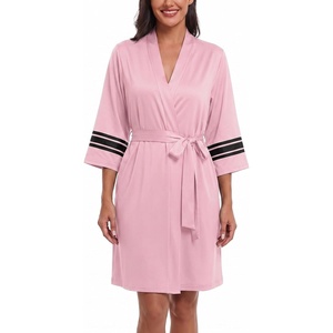 image:imageEkouaer Womens Robe Lightweight 34 Sleeve Bathrobe Soft Short Knit Sleepwear with PocketsHot Pink