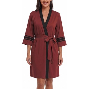 image:imageEkouaer Womens Robe Lightweight 34 Sleeve Bathrobe Soft Short Knit Sleepwear with PocketsWine Red