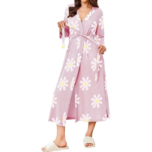 image:imageEkouaer Womens Robe Long Waffle Knit Bathrobe Lightweight Soft Kimono Robes Loungewear SXXLBig Wafflefloral Pink