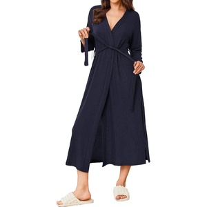 image:imageEkouaer Womens Robe Long Waffle Knit Bathrobe Lightweight Soft Kimono Robes Loungewear SXXLBig Wafflenavy Blue