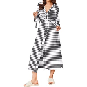 image:imageEkouaer Womens Robe Long Waffle Knit Bathrobe Lightweight Soft Kimono Robes Loungewear SXXLBlack Stripe