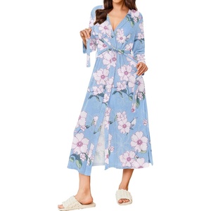 image:imageEkouaer Womens Robe Long Waffle Knit Bathrobe Lightweight Soft Kimono Robes Loungewear SXXLFloral Pink Blue