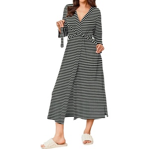 image:imageEkouaer Womens Robe Long Waffle Knit Bathrobe Lightweight Soft Kimono Robes Loungewear SXXLWhite Stripe