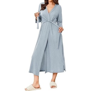 image:imageEkouaer Womens Robe Long Waffle Knit Bathrobe Lightweight Soft Kimono Robes LoungewearLight Blue
