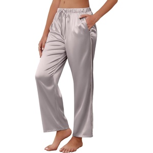 image:imageEkouaer Womens Silk Satin Pajama Pants Soft Comfy Loose Pj Pants Drawstring Elastic Waist Wide Leg Lounge Bottom with PocketsLight Gray