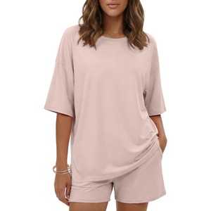 image:imageEkouaer Womens Two Piece Lounge Set Oversized Boxy Tshirt Casual Short Sets Summer Travel Matching Set 2026 FashionChampagne