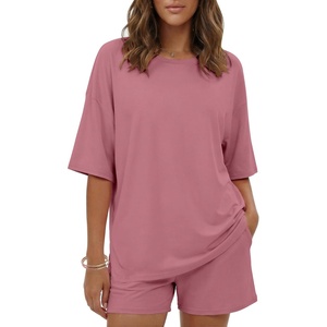 image:imageEkouaer Womens Two Piece Lounge Set Oversized Boxy Tshirt Casual Short Sets Summer Travel Matching Set 2026 FashionDark Pink