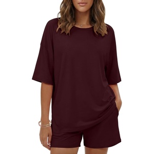 image:imageEkouaer Womens Two Piece Lounge Set Oversized Boxy Tshirt Casual Short Sets Summer Travel Matching Set 2026 FashionDark Red