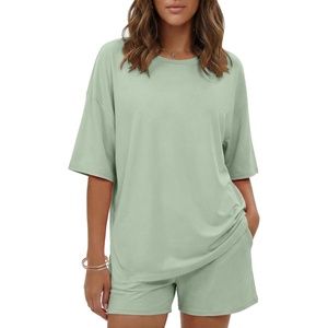image:imageEkouaer Womens Two Piece Lounge Set Oversized Boxy Tshirt Casual Short Sets Summer Travel Matching Set 2026 FashionLight Green