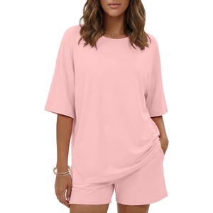 image:imageEkouaer Womens Two Piece Lounge Set Oversized Boxy Tshirt Casual Short Sets Summer Travel Matching Set 2026 FashionLight Pink
