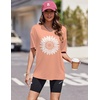 image:imageEkouaer 2 Pack Womens Tops Short Sleeve Oversized T Shirts Summer Spring Tops 2025 Basic Casual Tee Top SXXLLight TangerineStriped
