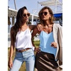 image:imageEkouaer 3 Pack Womens Silk Satin Tank Top V Neck Camisole Cami Spaghetti Strap Top Loose Sleeveless Blouses Tank ShirtBlackWhiteLight Blue