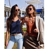 image:imageEkouaer 3 Pack Womens Silk Satin Tank Top V Neck Camisole Cami Spaghetti Strap Top Loose Sleeveless Blouses Tank ShirtChampagneNavyKhaki