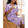 image:imageEkouaer House Dress for Women Button Down Nightgown Short Sleeve Housecoat with pockets S4XLPurple Flower
