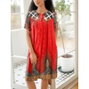 image:imageEkouaer House Dress for Women Button Down Nightgown Short Sleeve Housecoat with pockets S4XLRed Ethnic Print